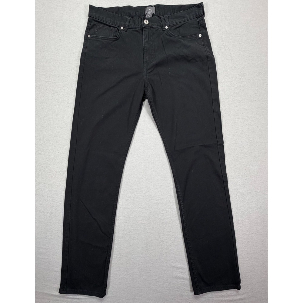 H&M‎ Slim Fit Pants Mens 32 Good Black Cotton Blend Stretch Casual